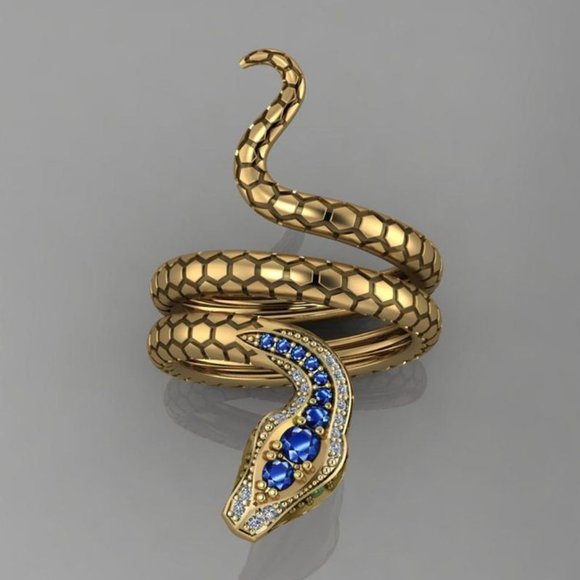 NEW Vintage Gold Blue Sapphire Diamond Snake Serpent Ring - Picture 4 of 7